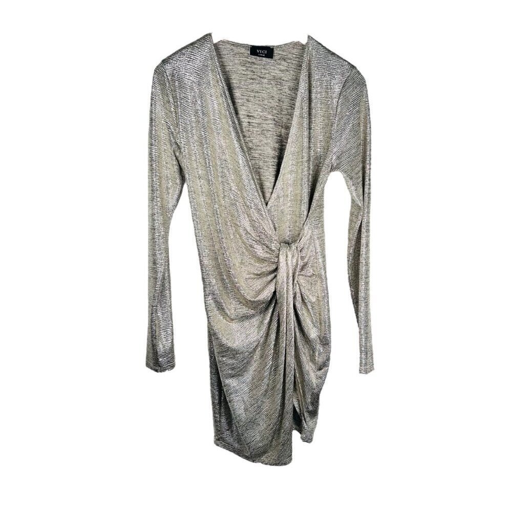 2/$30 VICI Luminescent Long Sleeve Twist Cocktail Dress Large Shimmer Formal